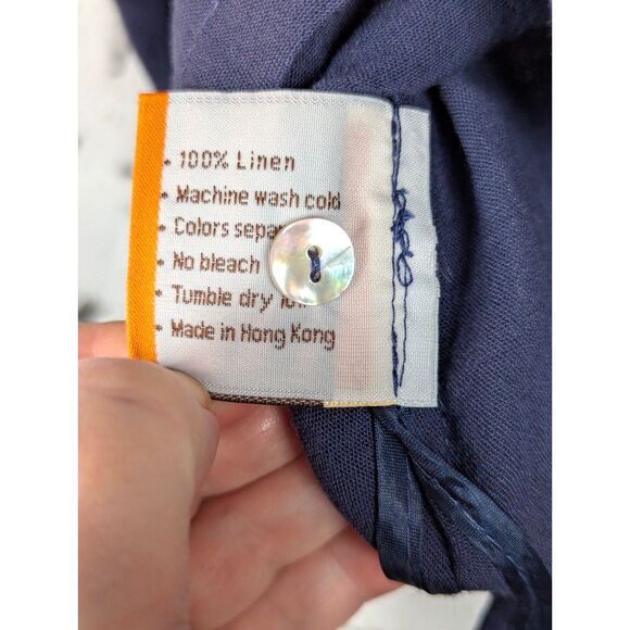 FRIDAZE 100% Linen Shirt Tunic Lagenlook Boho Minimalist Earthy Navy Blue Small - Picture 5 of 5
